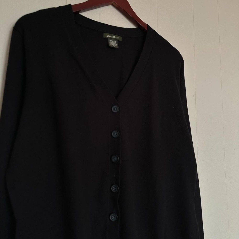 Vintage 90s Eddie Bauer Cardigan Sweater XL Black Cashmere Blend V-Neck